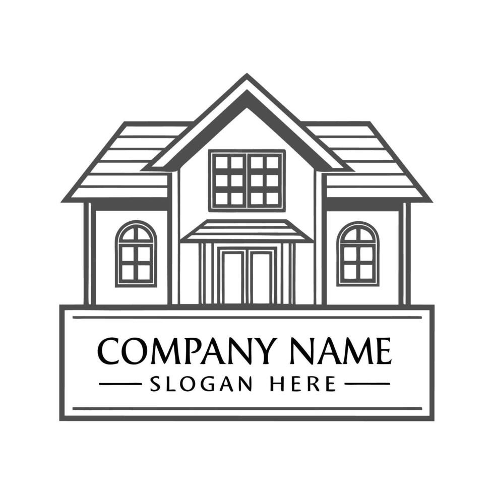 a house logo with a black and white image on a white background vector