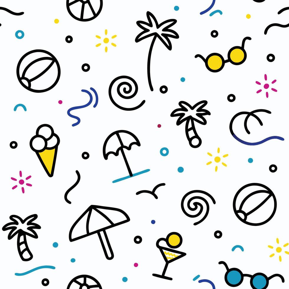 seamless pattern with beach and summer icons vector