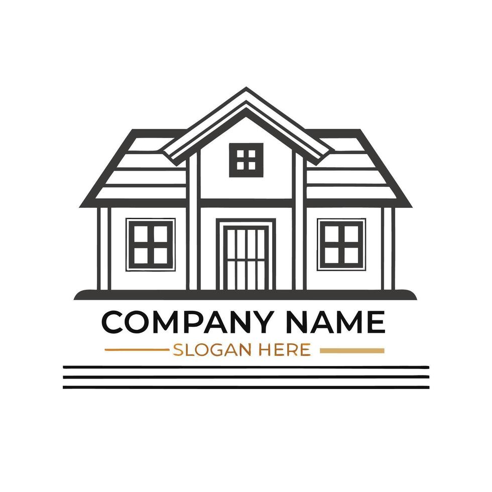 a house logo with a black and white outline on a white background vector
