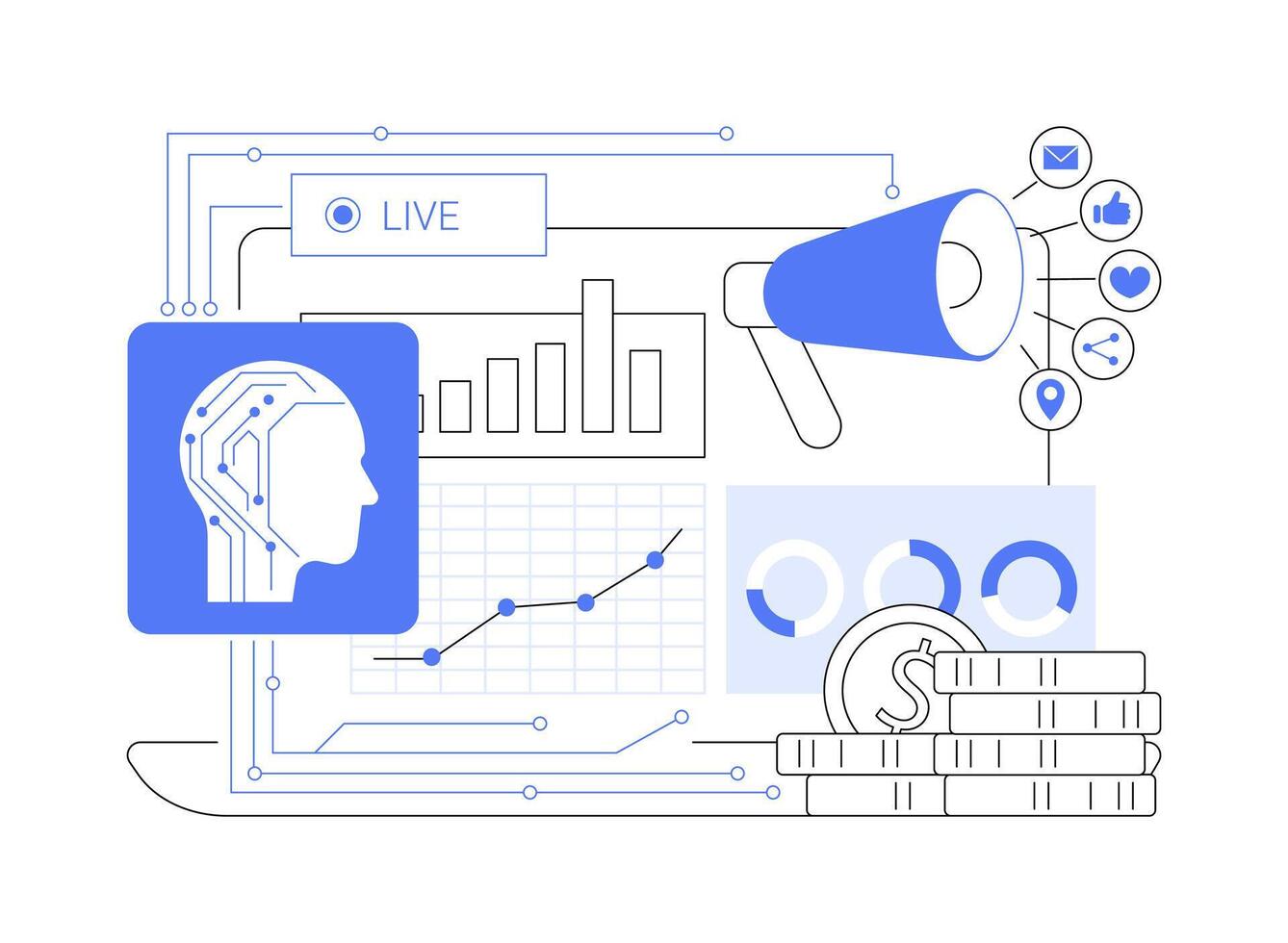 AI-Enhanced Real-Time Marketing abstract concept illustration. vector