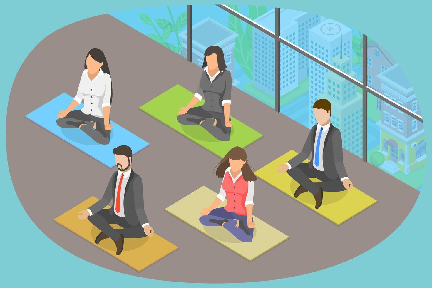 3D Isometric Flat Conceptual Illustration of Meditation At Work. vector