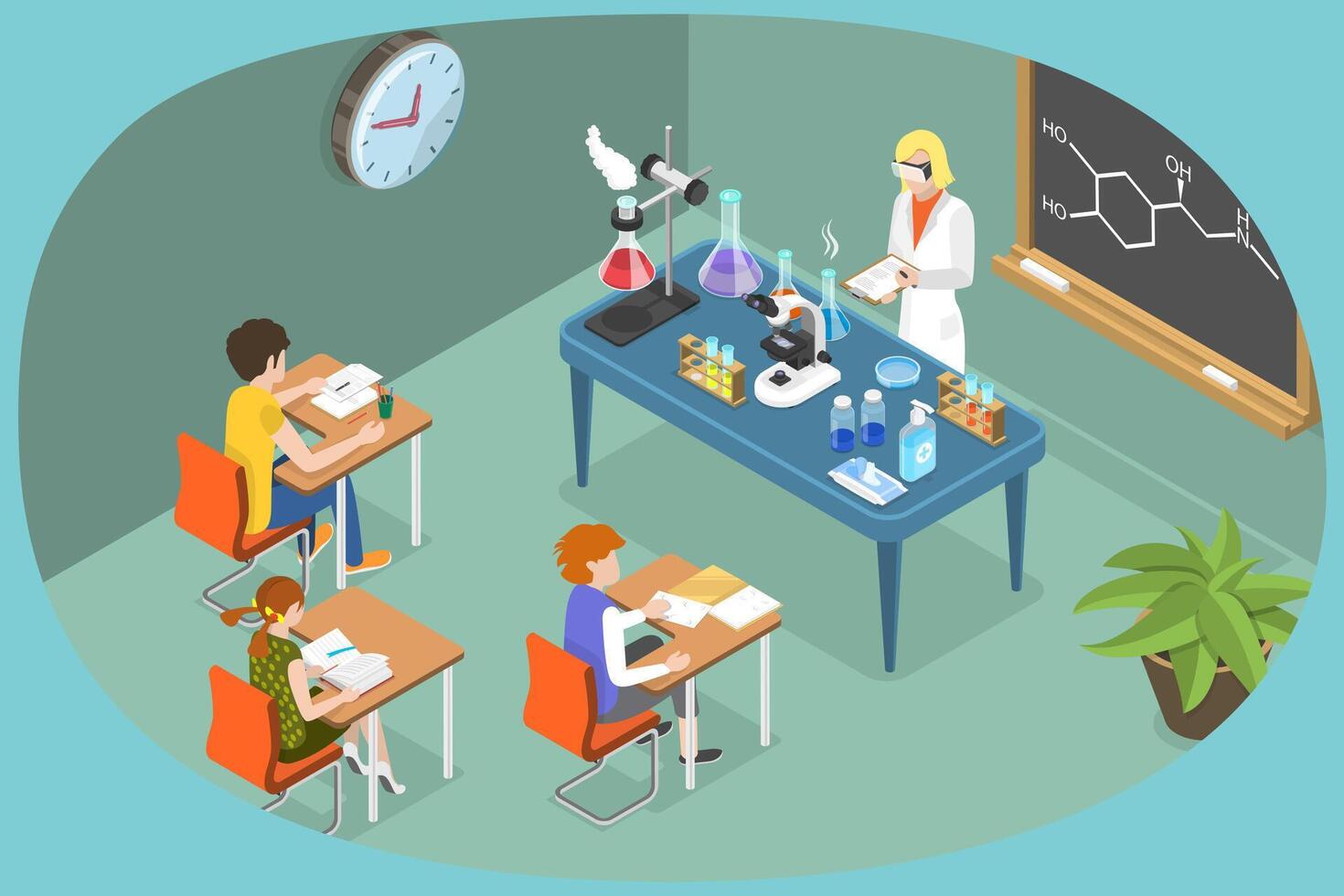 3D Isometric Flat Conceptual Illustration of Chemistry Lesson. vector