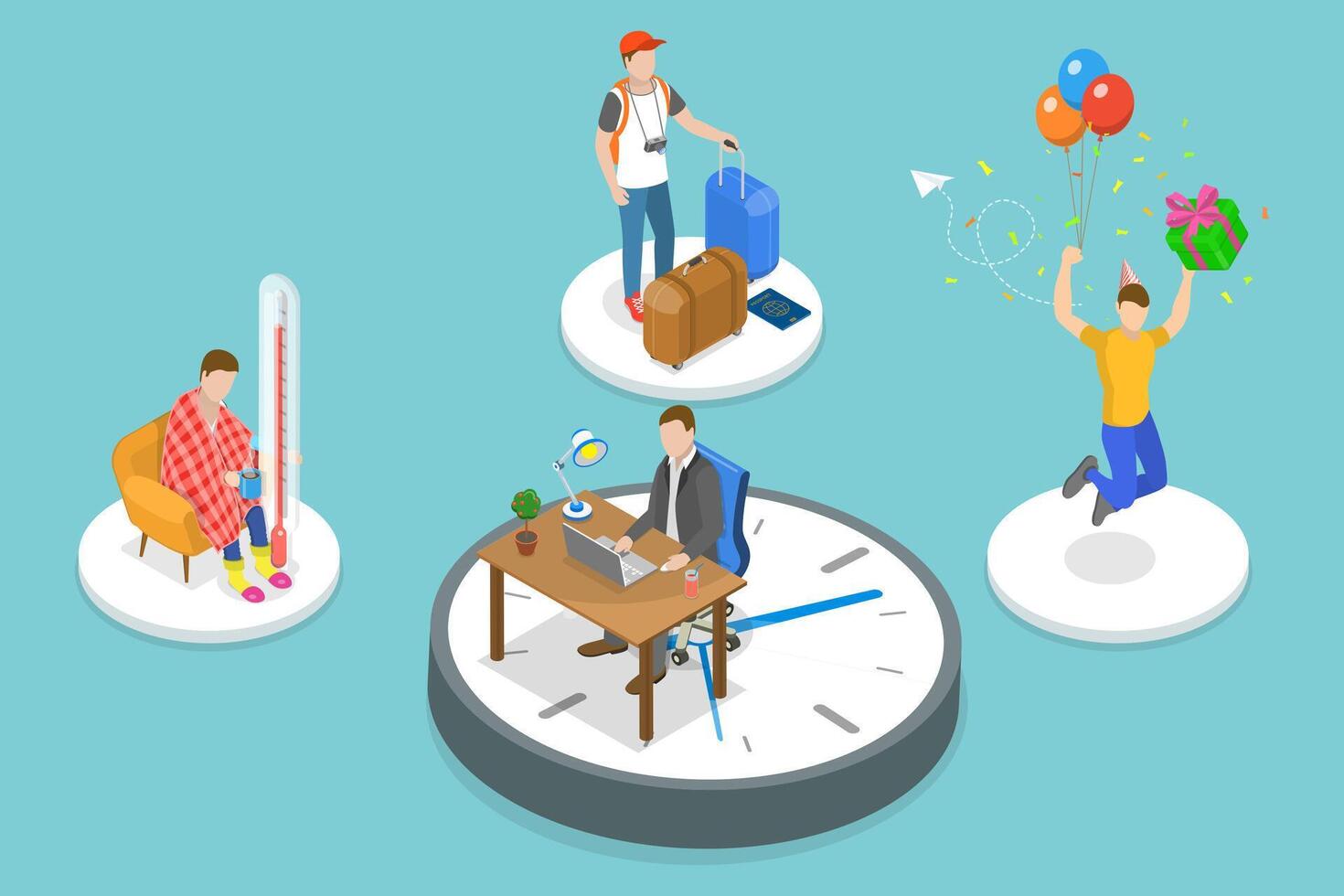 3D Isometric Flat Conceptual Illustration of PTO, Paid Time Off vector