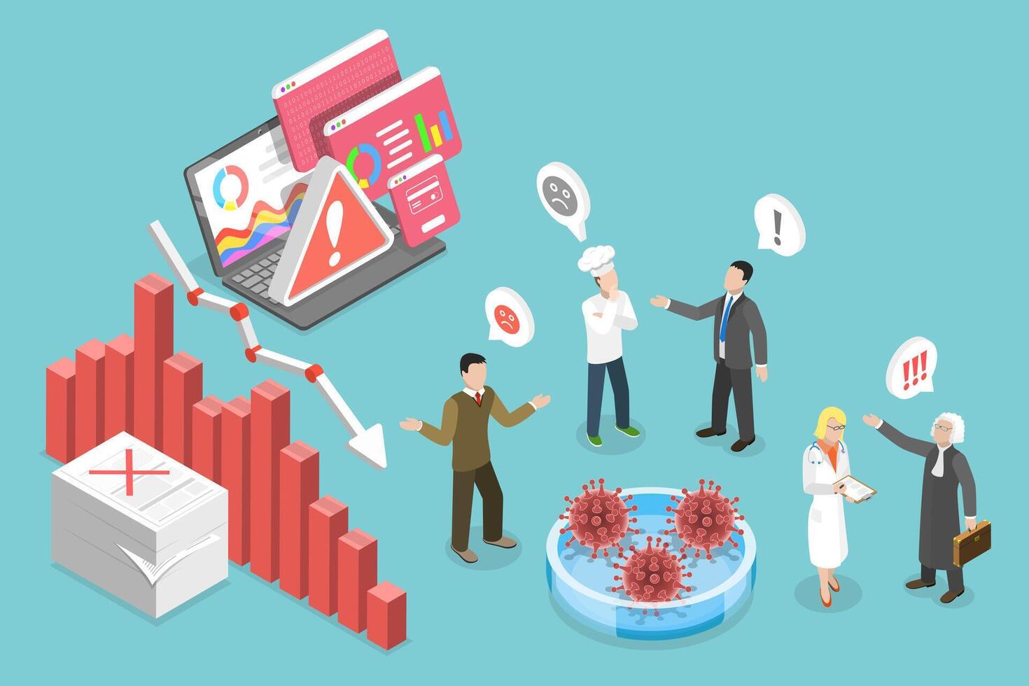 3D Isometric Flat Conceptual Illustration of COVID-19 and Unemployment vector