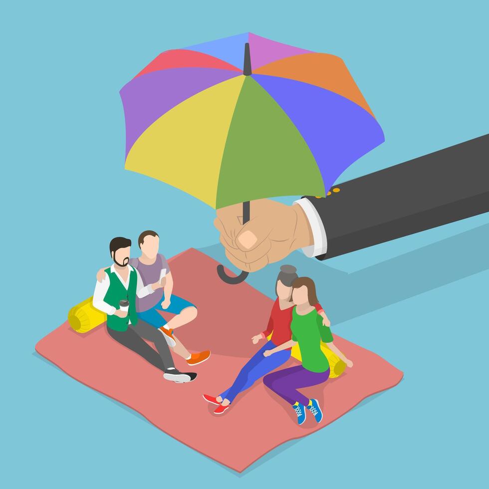 3D Isometric Flat Conceptual Illustration of LGBT Social Protection vector