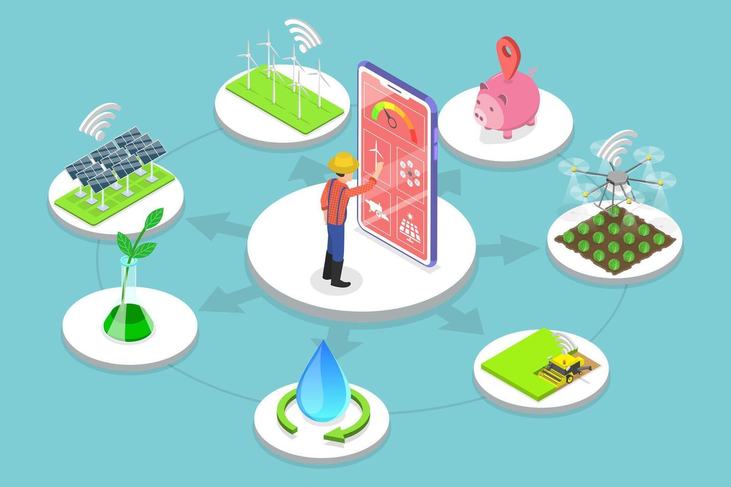 3D Isometric Flat Conceptual Illustration of Smart Agriculture vector
