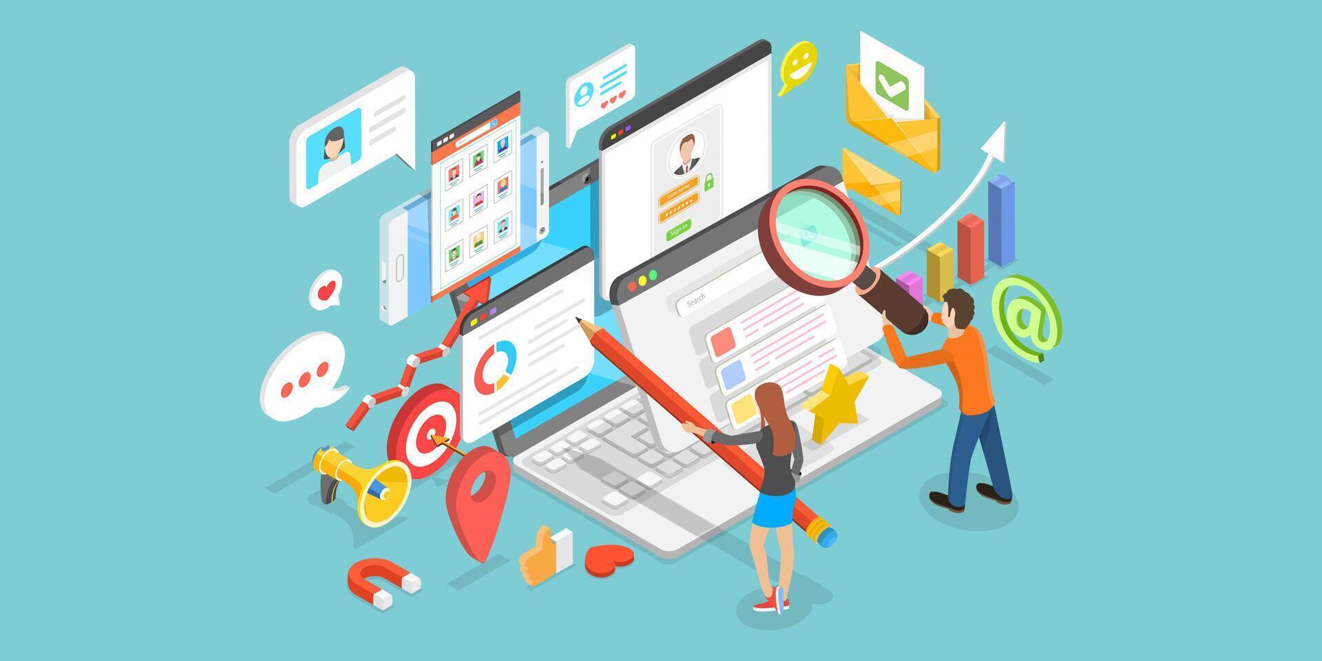 3D Isometric Flat Conceptual Illustration of Customer Data Platform. vector