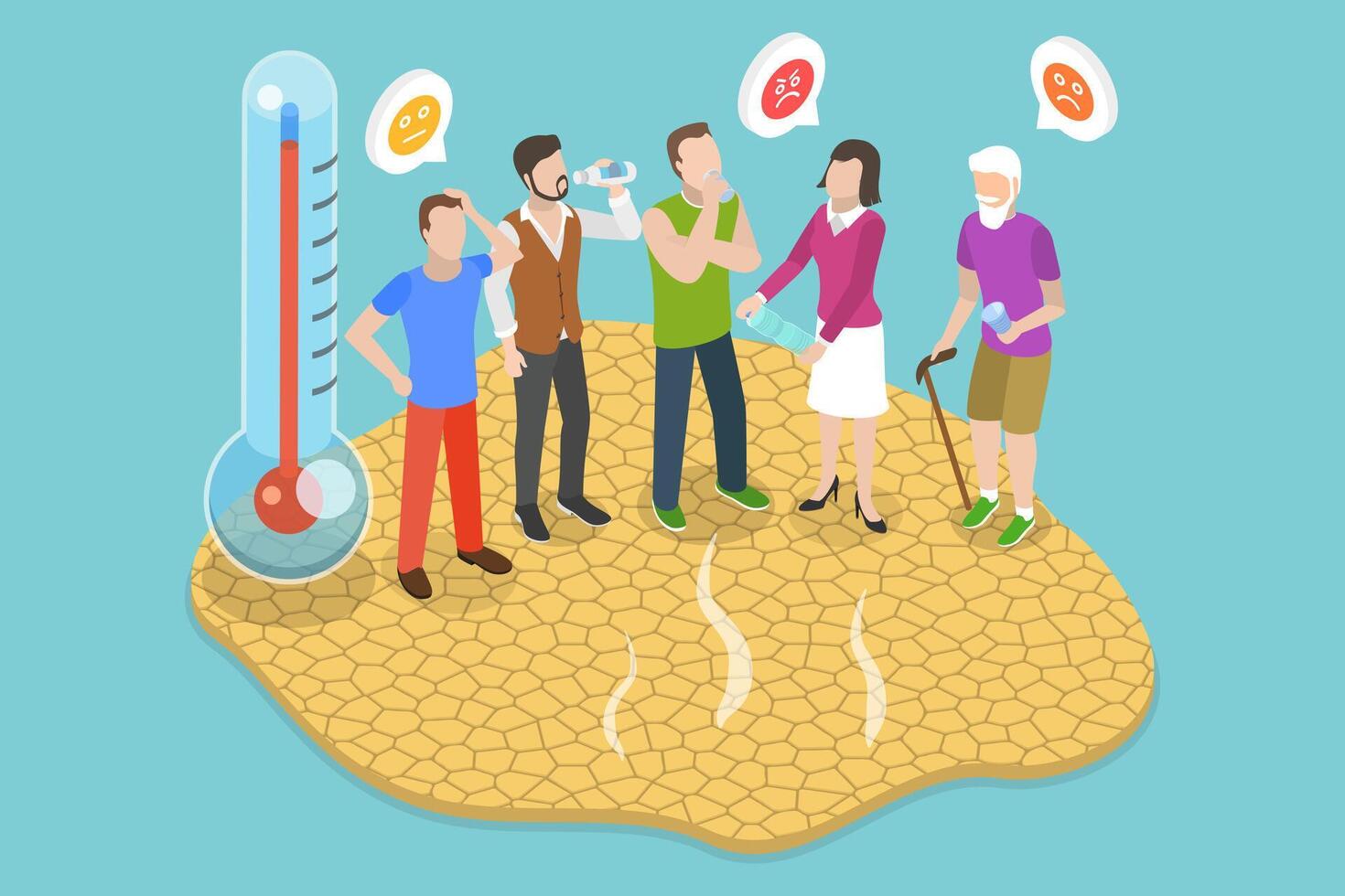 3D Isometric Flat Conceptual Illustration of Heat Exhaustion vector