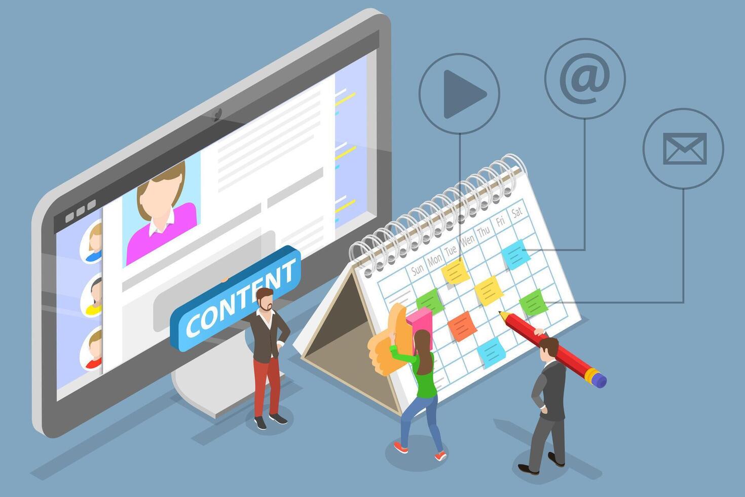 3D Isometric Flat Conceptual Illustration of Marketing Calendar. vector