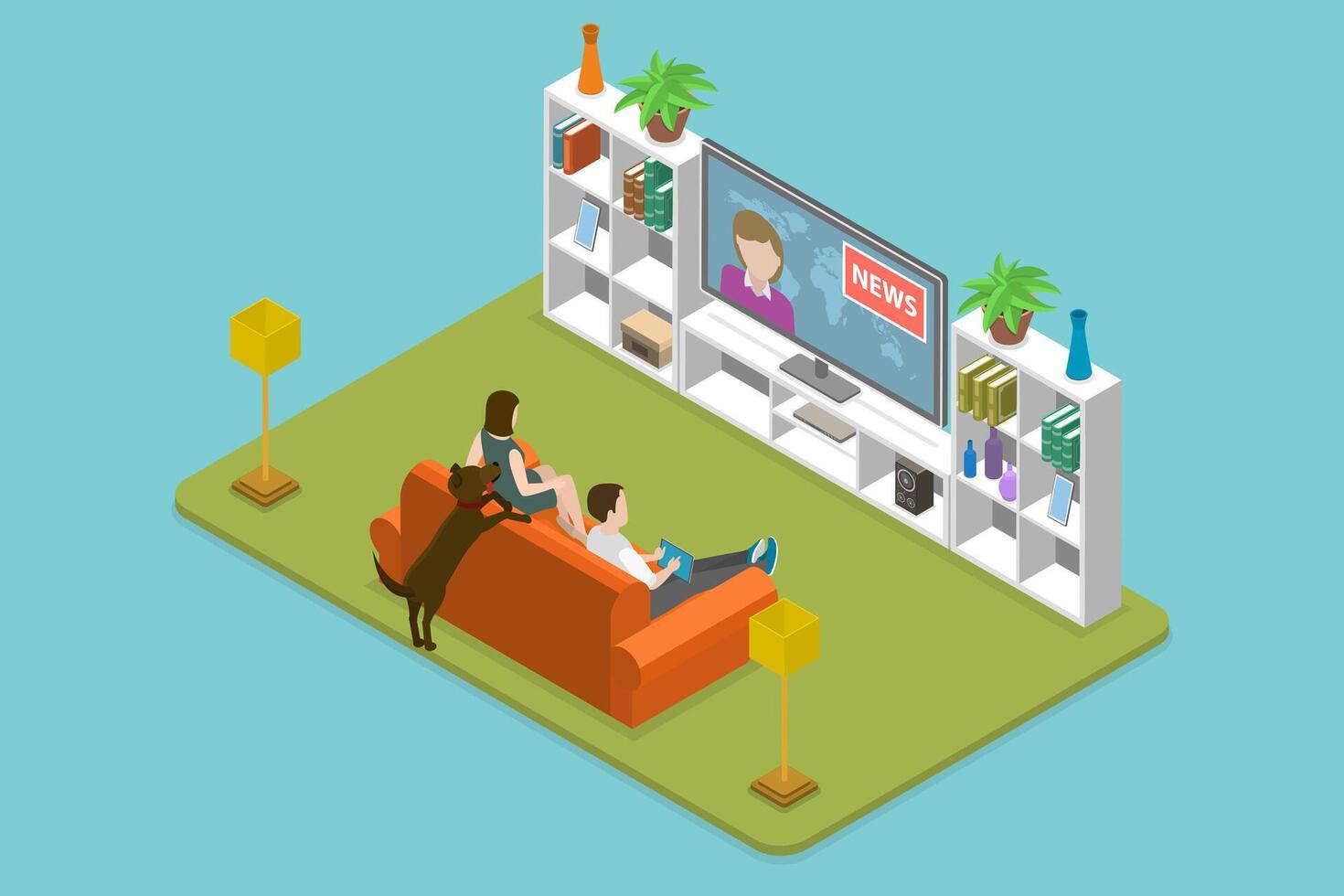 3D Isometric Flat Conceptual Illustration of Watching News vector