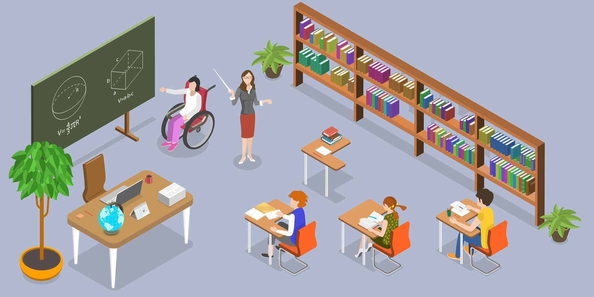 3D Isometric Flat Conceptual Illustration of Inclusive Education. vector