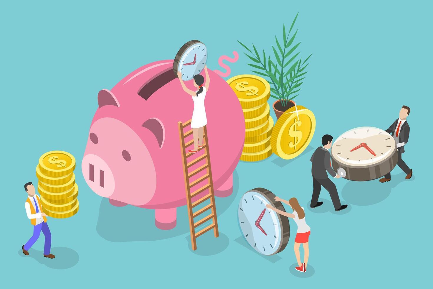 3D Isometric Flat Conceptual Illustration of Time Is Money vector