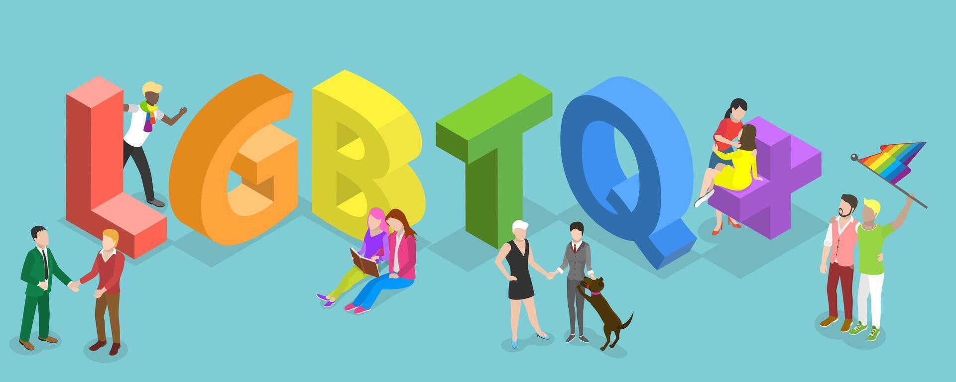 3D Isometric Flat Conceptual Illustration of LGBTQ Community vector