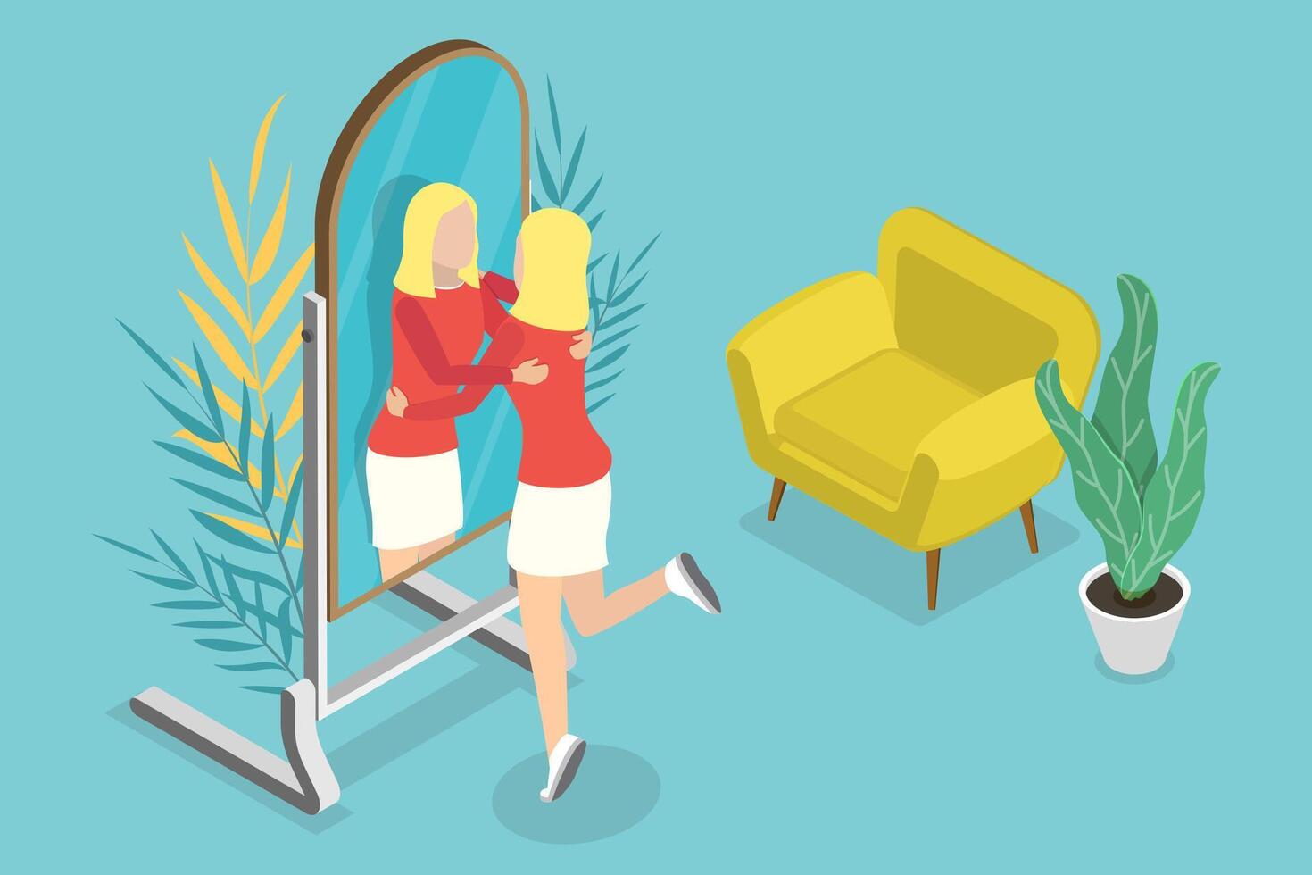 3D Isometric Flat Conceptual Illustration of Self-esteem vector