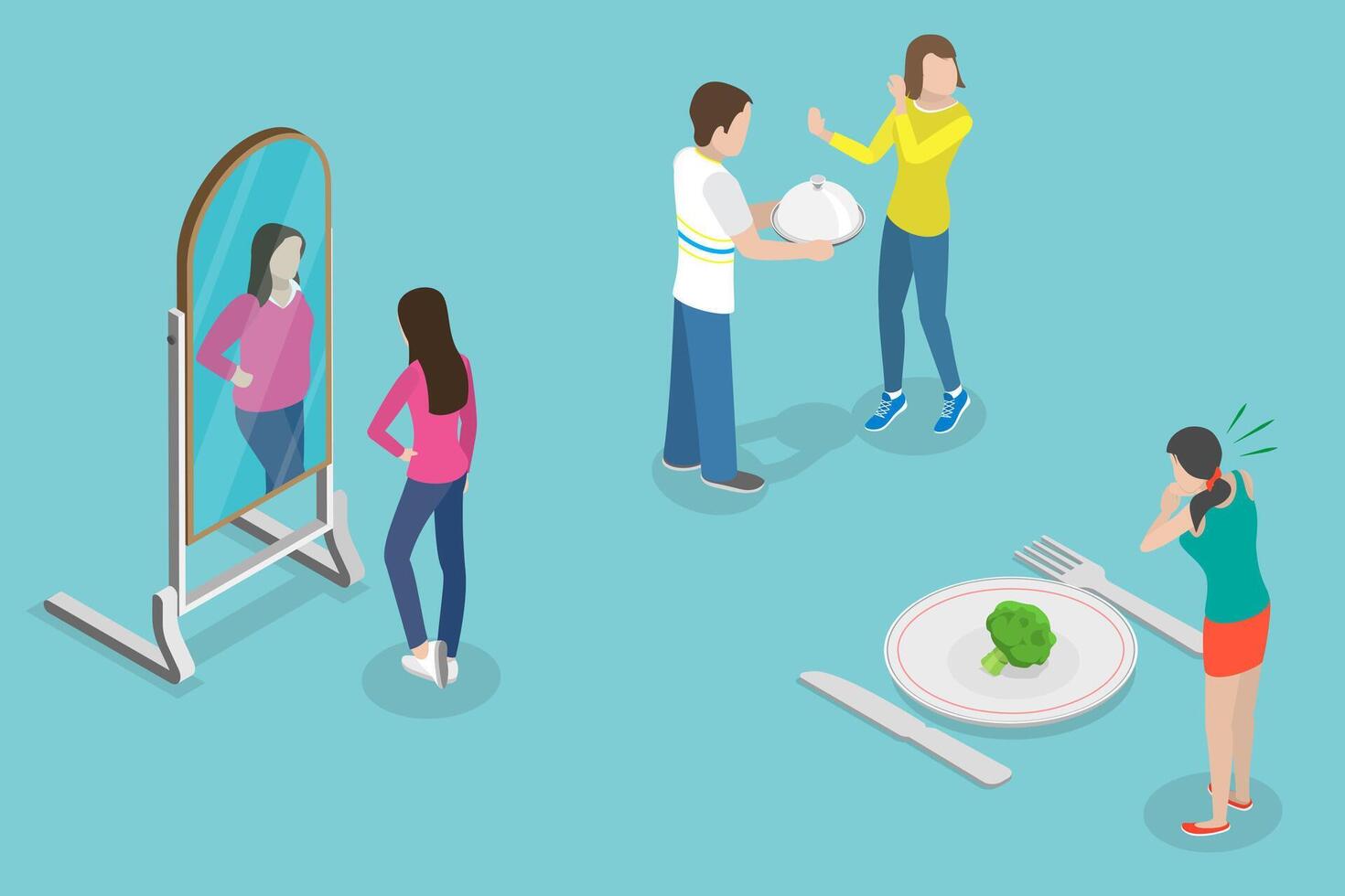 3D Isometric Flat Conceptual Illustration of Anorexia Nervosa vector
