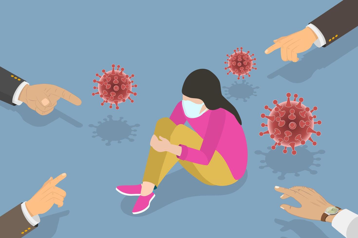 3D Isometric Flat Conceptual Illustration of COVID-19 Related Bullying. vector