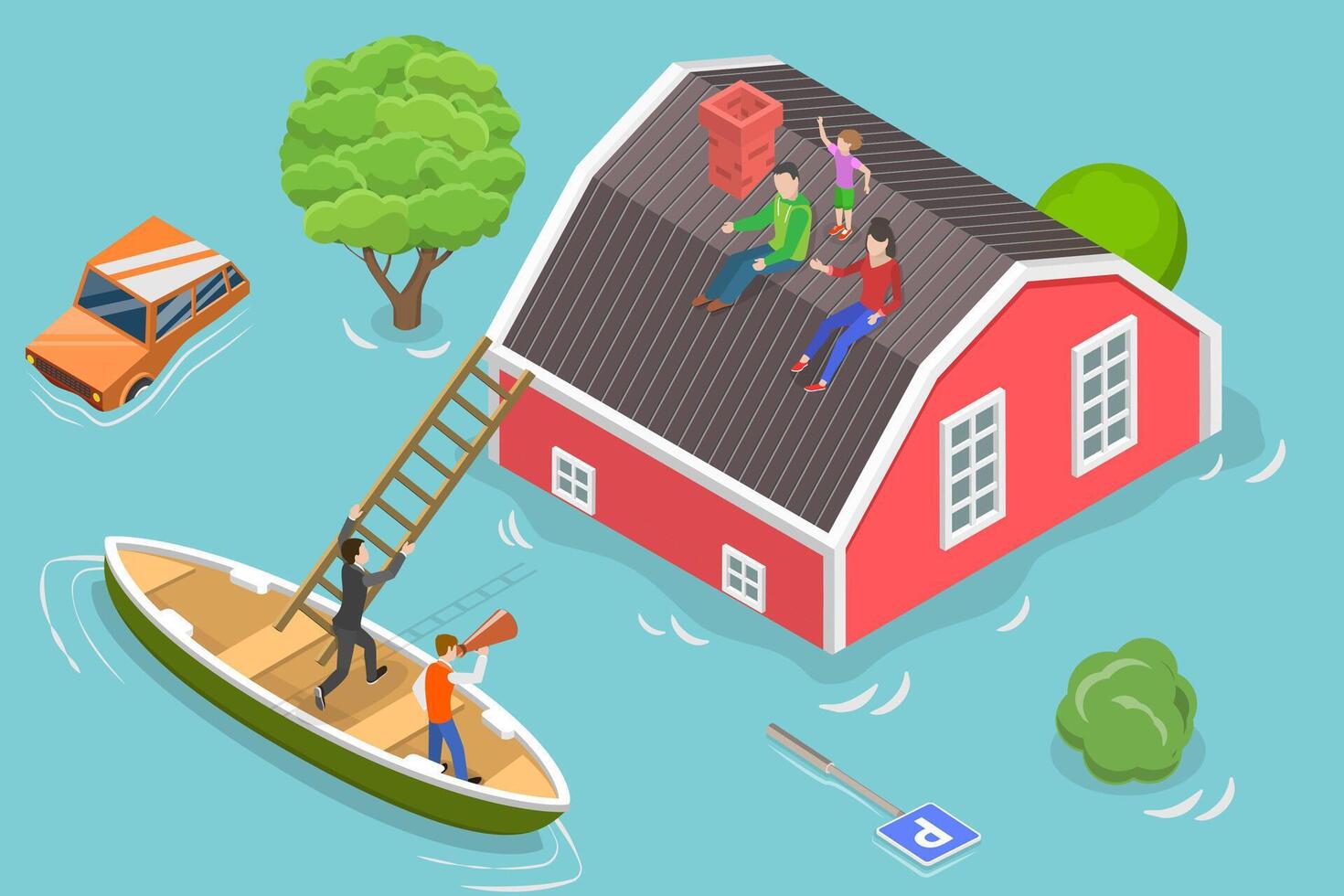 3D Isometric Flat Conceptual Illustration of Flood vector