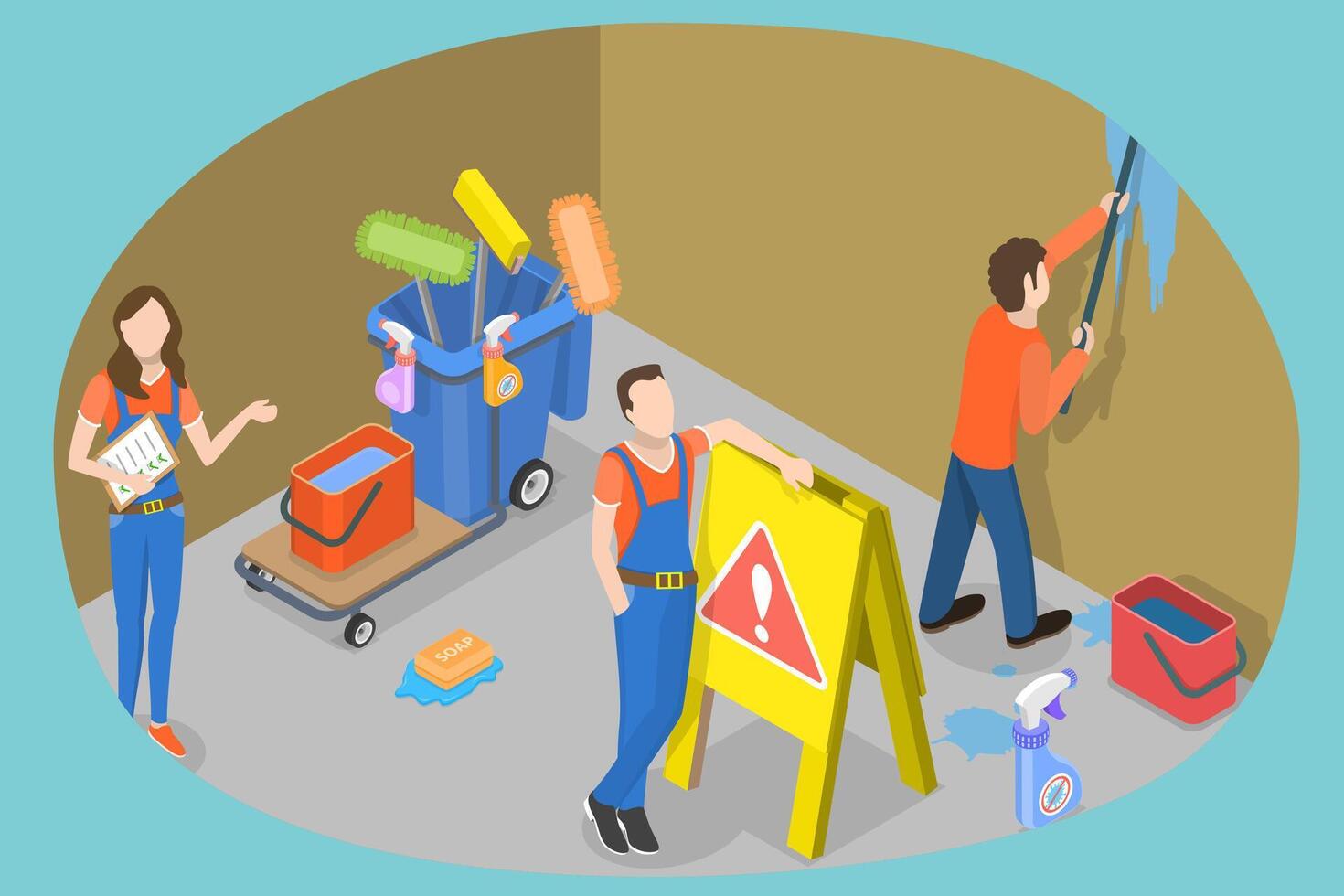 3D Isometric Flat Conceptual Illustration of Cleaning Service. vector