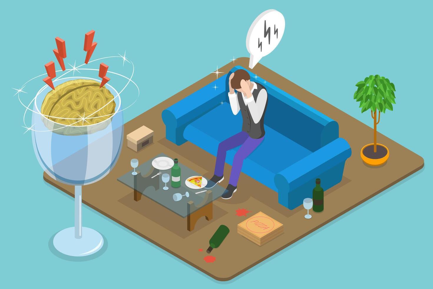 3D Isometric Flat Conceptual Illustration of Hangover vector