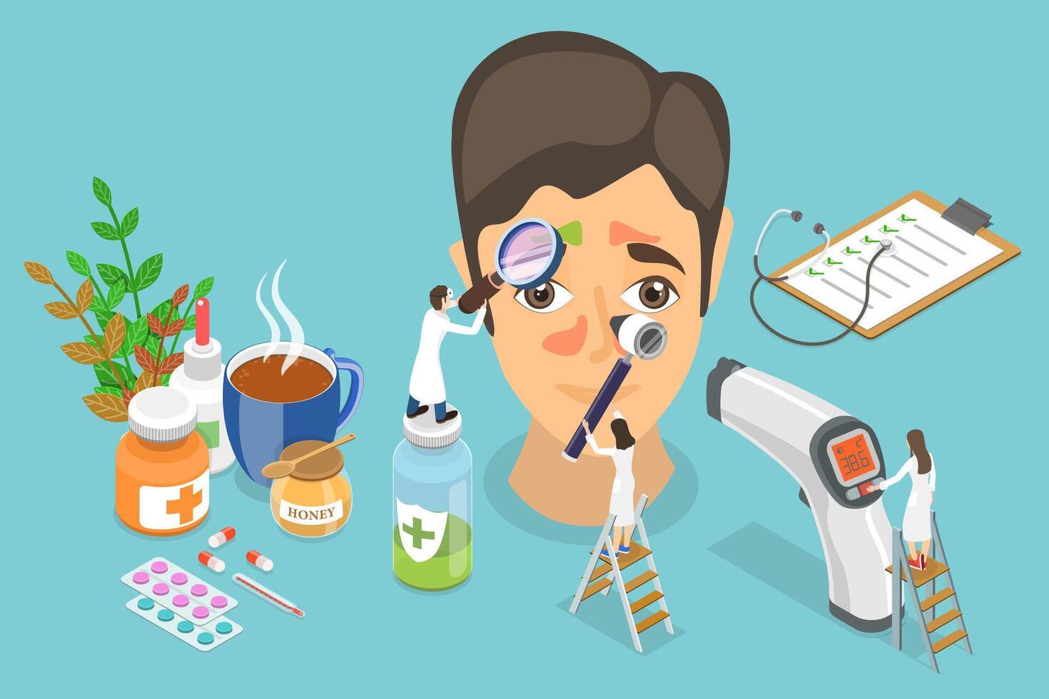 3D Isometric Flat Conceptual Illustration of Sinus Infection vector