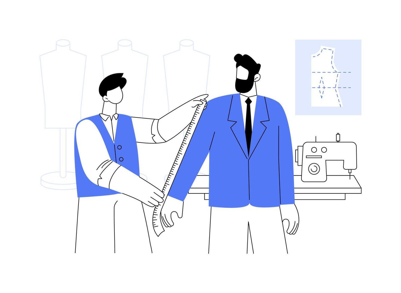 Taking clients measurements isolated cartoon illustrations. vector