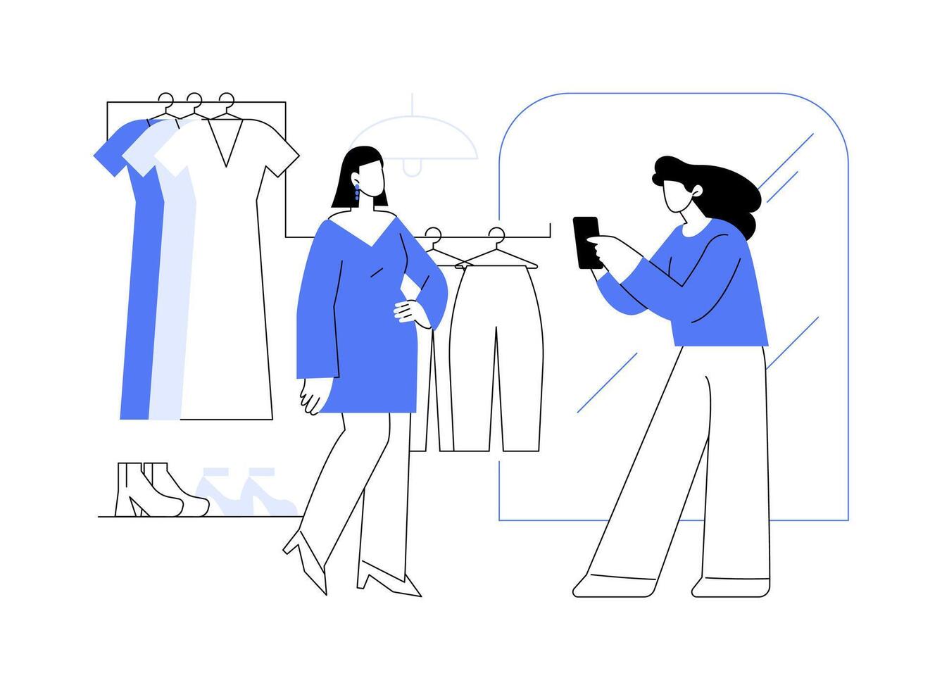 Trying on new wardrobe isolated cartoon illustrations. vector