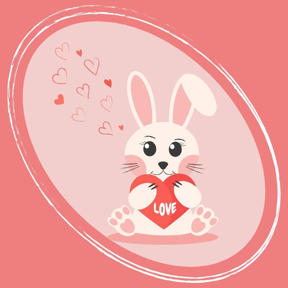 Cute Funny Textured Bunny with Love Heart vector