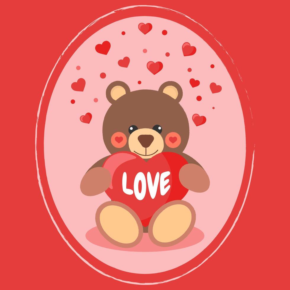 Cute Funny Textured Bear with Love Heart vector