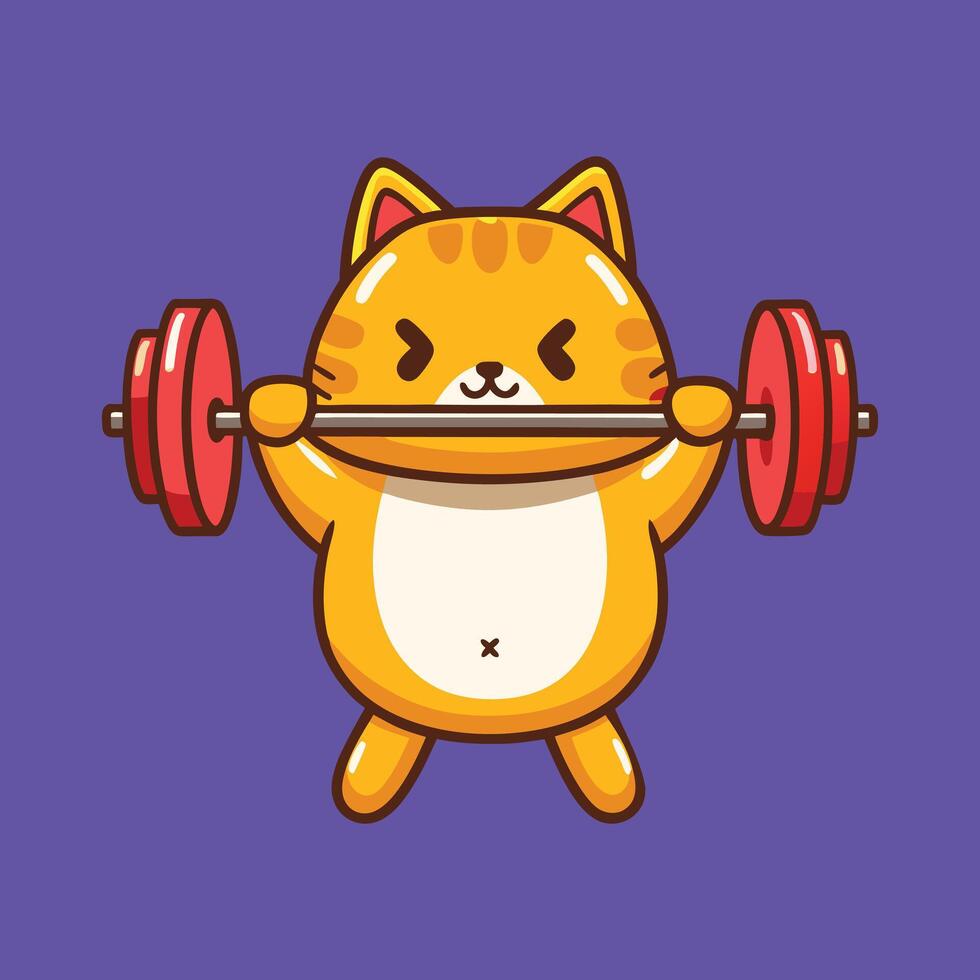 Muscle Meow Cartoon Cat with Barbell Designs vector