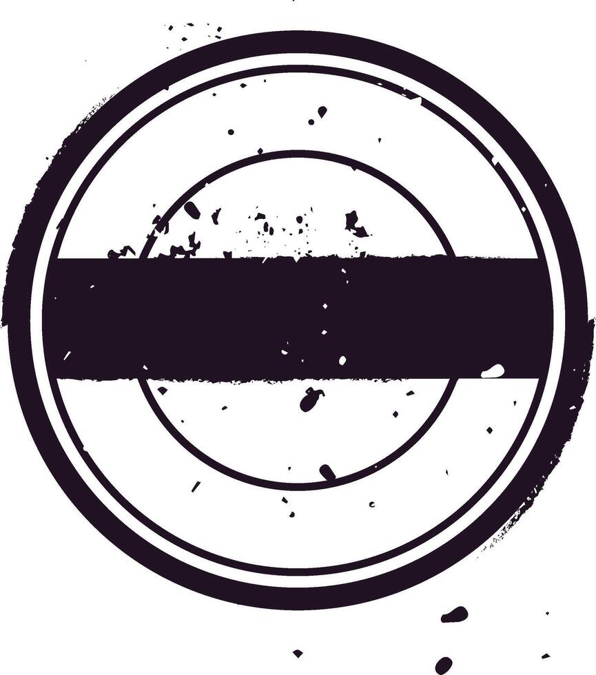 Grunge textured blank circular stamp featuring a bold black horizontal stripe, providing ample copy space, isolated against a clean white background for versatile use vector