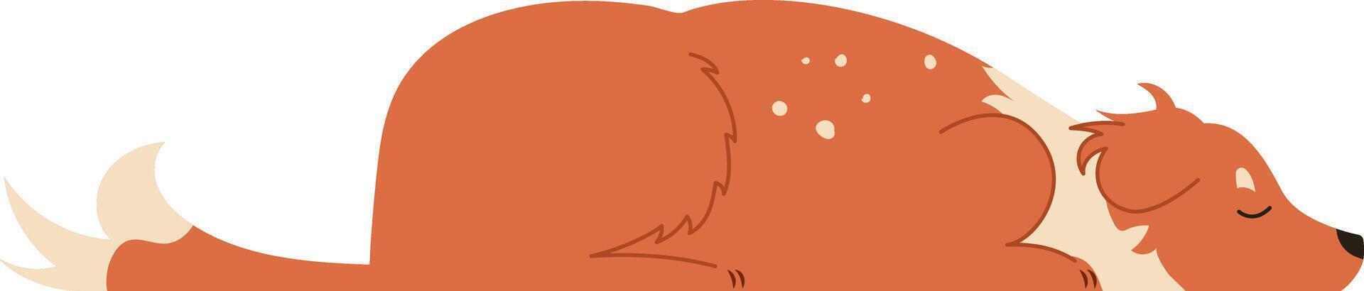 Minimalist illustration of a sleeping dog with a fluffy tail and soft fur. The serene pose and warm colors convey tranquility and comfort, creating a calming visual effect vector
