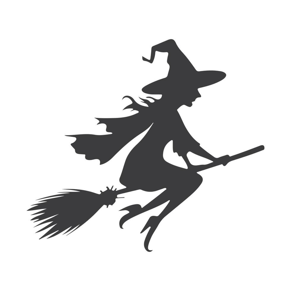 Elegant silhouette of a witch in flight, capturing the essence of enchantment and folklore. vector