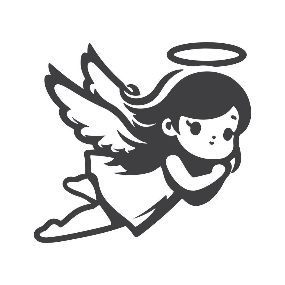 A delicate flying baby girl silhouette, symbolizing innocence, joy, and angelic grace. vector