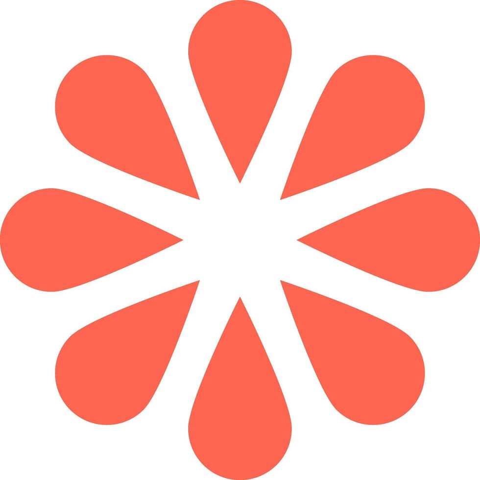Coral flower with eight petals forming a star shape, simple geometric design on a white background, ideal for minimalist and modern projects vector