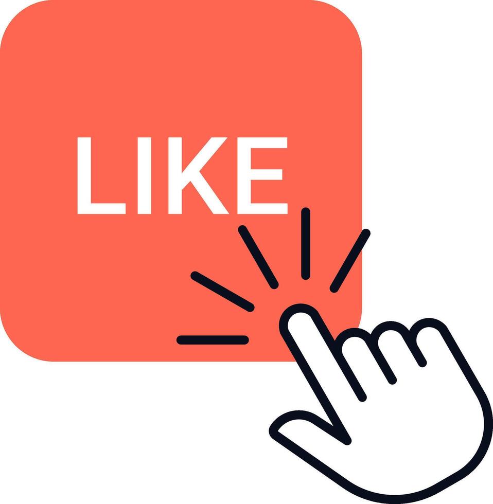 Hand clicking a like button icon, symbolizing social media interaction and online engagement. Represents user approval and digital communication in a connected world vector