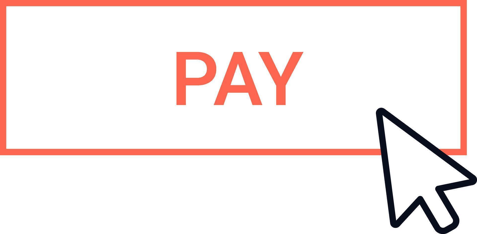Mouse cursor clicking an orange pay button on a white background representing online payment and secure transaction in e commerce and digital purchase vector