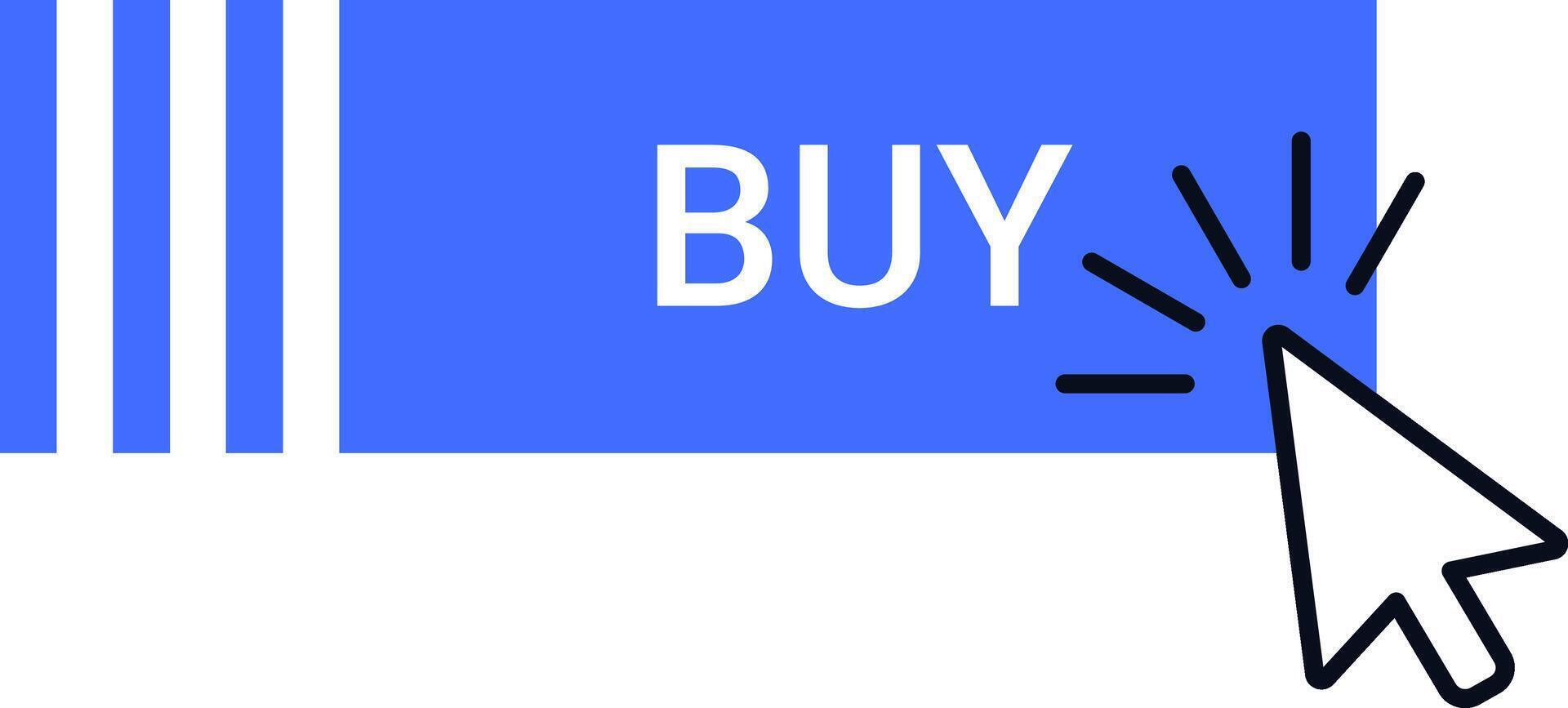 Illustration of a blue clickable button labeled BUY with a cursor icon, symbolizing digital shopping and e commerce transactions. Ideal for online retail and marketing themes vector