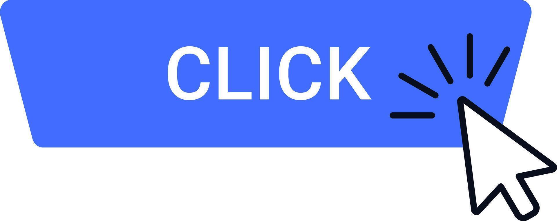 Blue button labeled CLICK with a cursor icon, symbolizing digital interaction and online engagement. Ideal for web design, UI elements, and internet related concepts vector