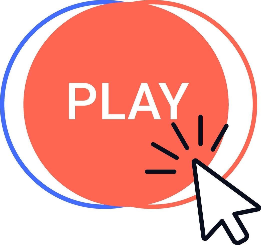 Bright orange play button symbolizing digital interaction, featuring a cursor click icon. Ideal for concepts of online media, digital engagement, and user interface design vector