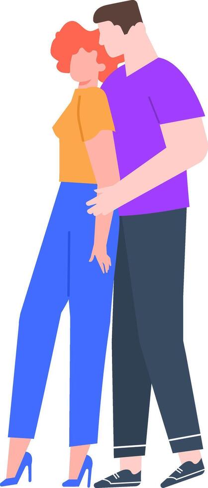 Colorful modern illustration featuring a romantic couple embracing. The man and woman are depicted in a minimalist style, highlighting affection and connection in a contemporary design vector