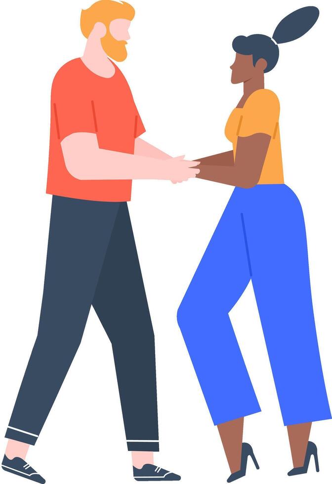 Businessman and businesswoman shaking hands, starting a new collaboration, making a deal, greeting each other, or celebrating a successful partnership vector