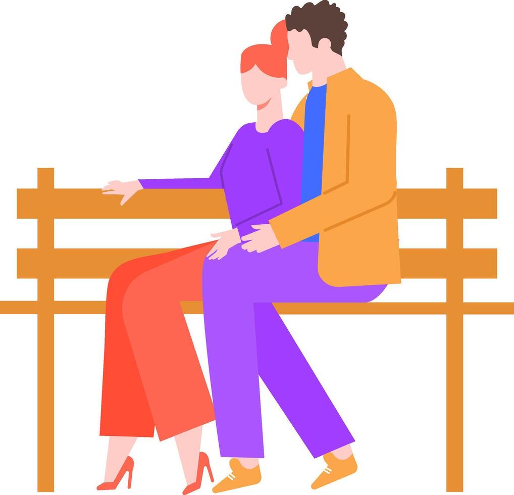 Young couple sitting on a bench, relaxing and enjoying time together in a public park, representing love, relationship, togetherness and modern lifestyle vector