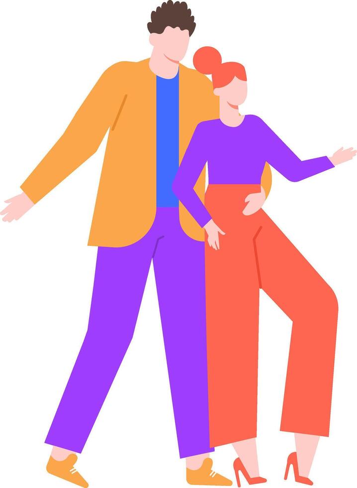 Young couple walking together with arms wide open, joyfully presenting something to the world. Both smiling brightly, radiating happiness and love in their casual, vibrant lifestyle vector