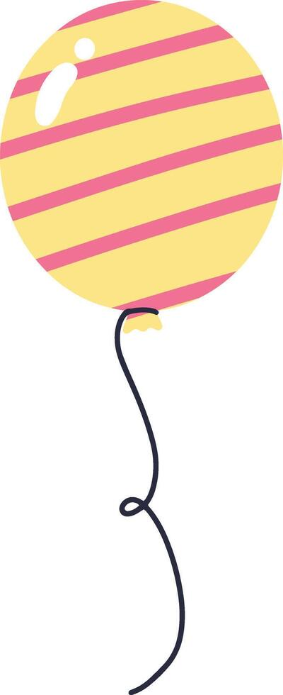 Bright yellow balloon featuring playful pink stripes, gently floating with a curled string, embodying the joy and happiness of parties, birthdays, and festive celebrations vector
