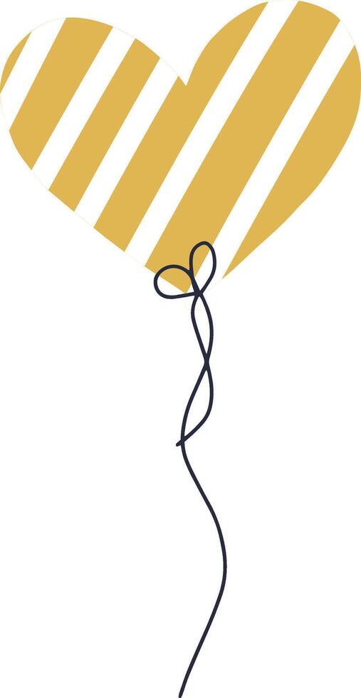 Golden yellow heart shaped balloon with white stripes is floating, attached to a dark string, creating a cheerful and romantic atmosphere vector