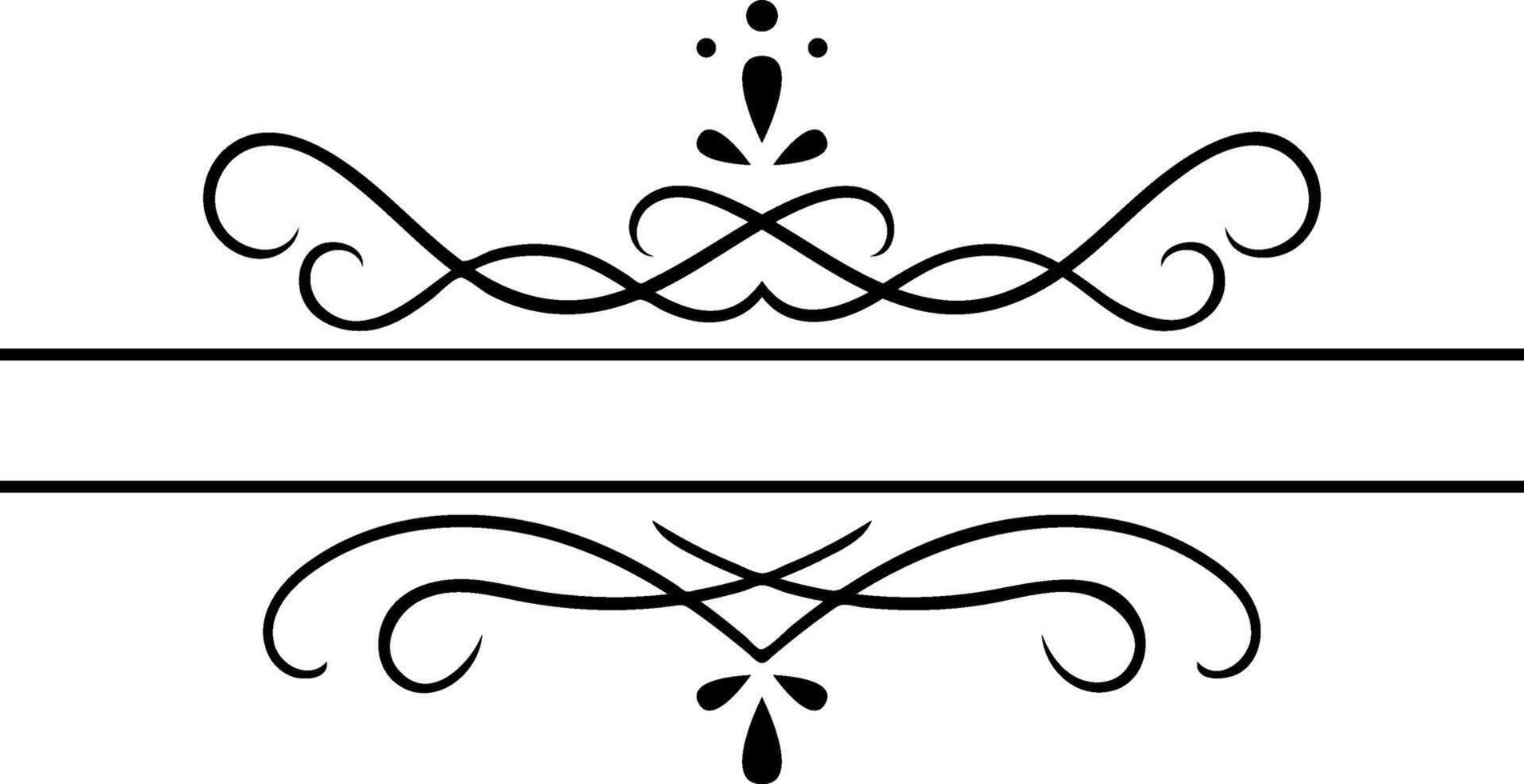 Elegant decorative swirls and flourishes form a double horizontal divider with copy space, creating a refined and sophisticated design element for various projects vector