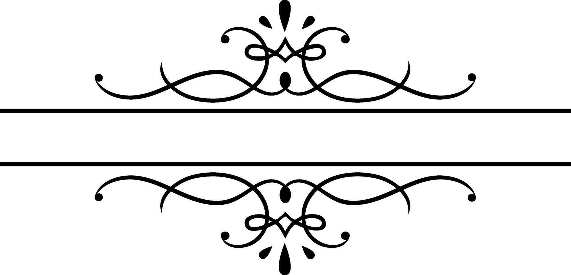 Elegant vintage flourish creating a double horizontal divider for text, ideal for wedding invitations, menus, certificates, diplomas or other formal documents vector