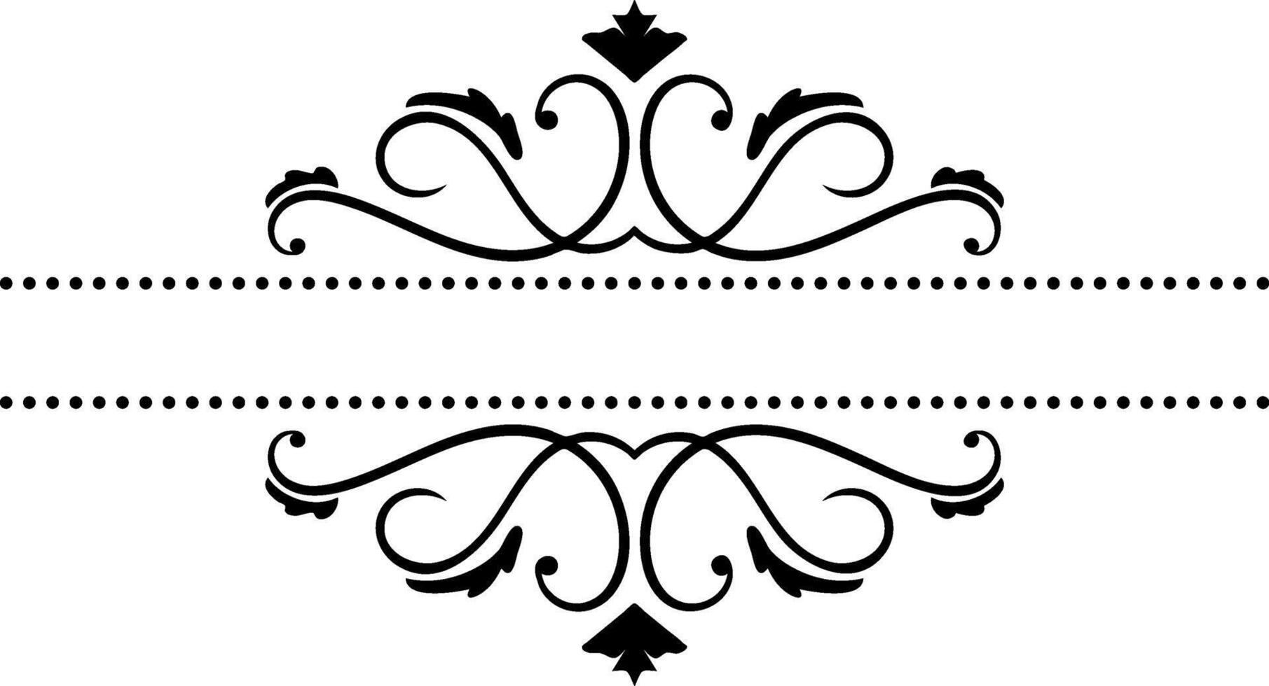 Elegant vintage decorative swirls forming a refined frame with dotted lines, enhancing wedding invitations, menus, and various sophisticated design projects vector