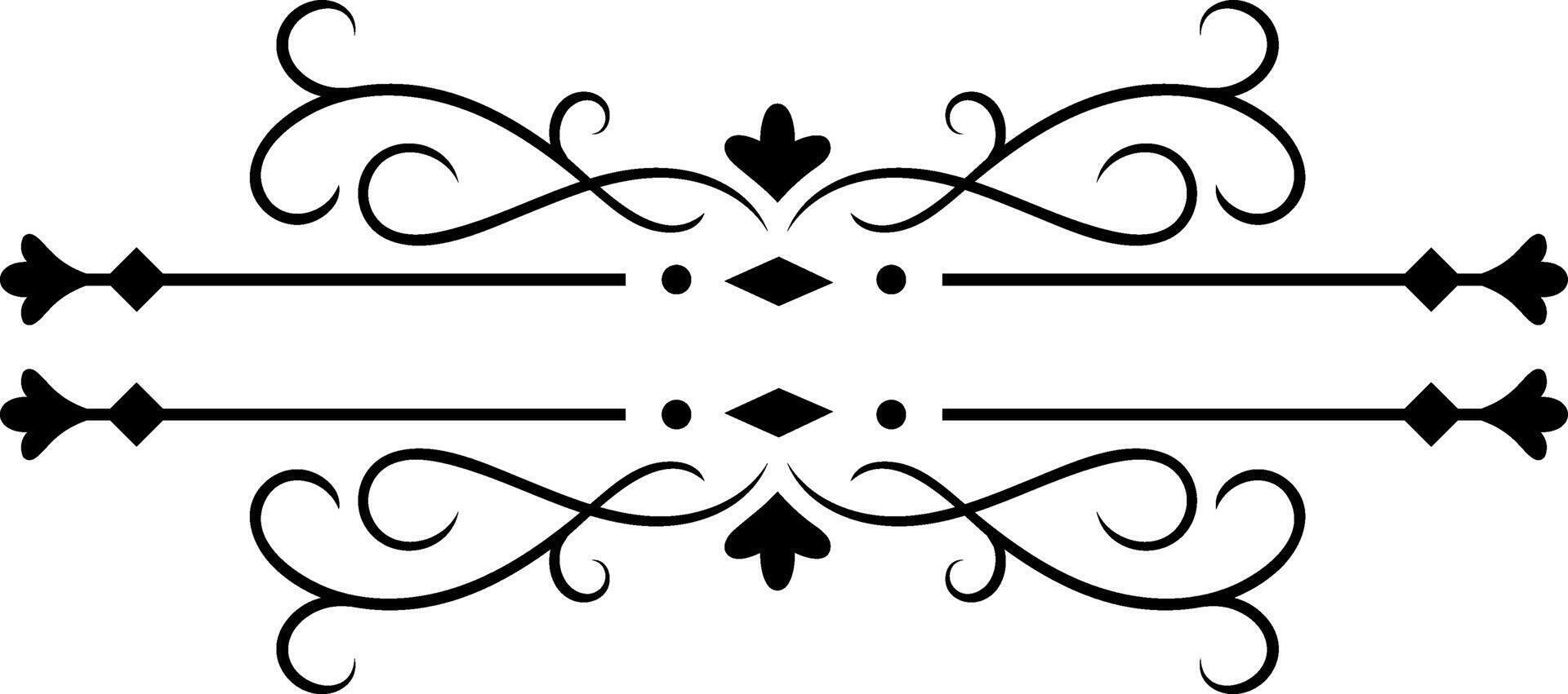 Horizontal divider featuring elegant floral swirls, rhombus shapes, and delicate lines, creating a sophisticated and decorative element for design projects vector