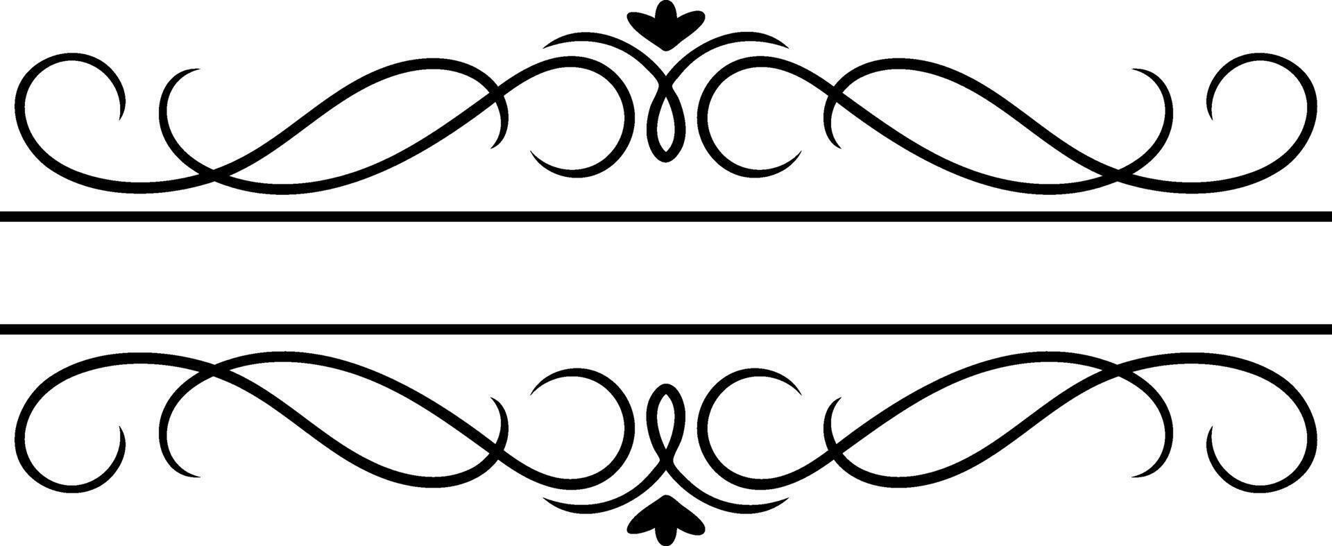 Elegant double horizontal divider featuring intricate floral swirls and charming hearts, offering a sophisticated and decorative touch for various design projects and invitations vector